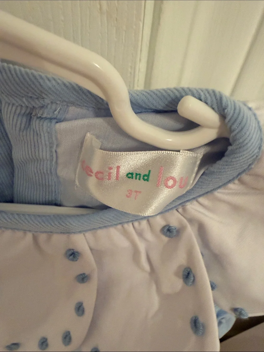 Classic Blue Long-Sleeve Kids Dress with White Petal Collar